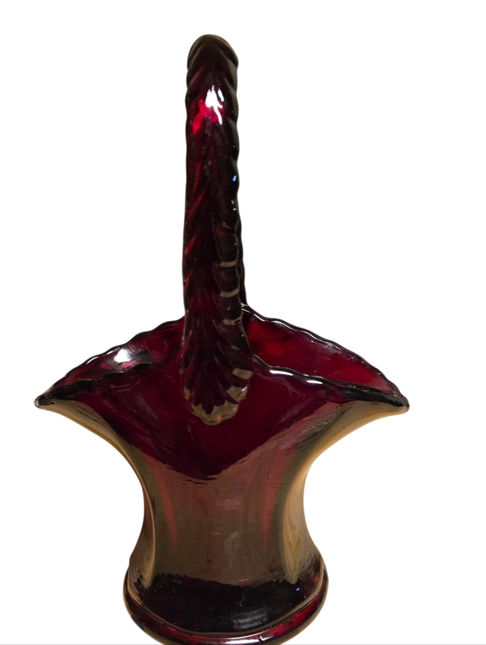 vintage Westmoreland ruby red glass basket 6 3/4 inches in height